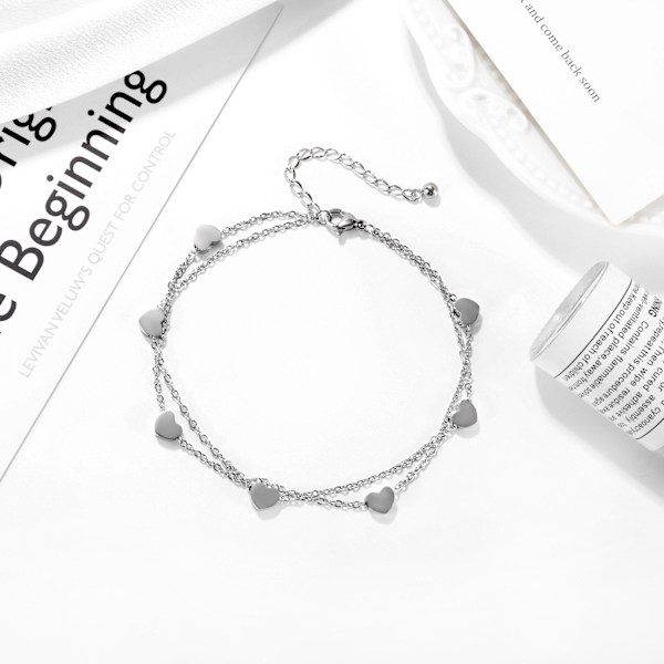 Hjerteformet Rosenguld Anklet Dobbelt Kæde Damer Anklet