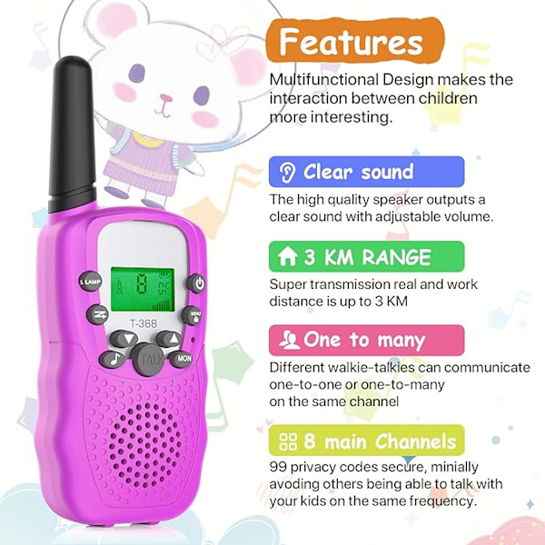 Barnens Walkie Talkie 3-pack, Leksaker för pojkar och flickor 3-12 år, Födelsedagspresent