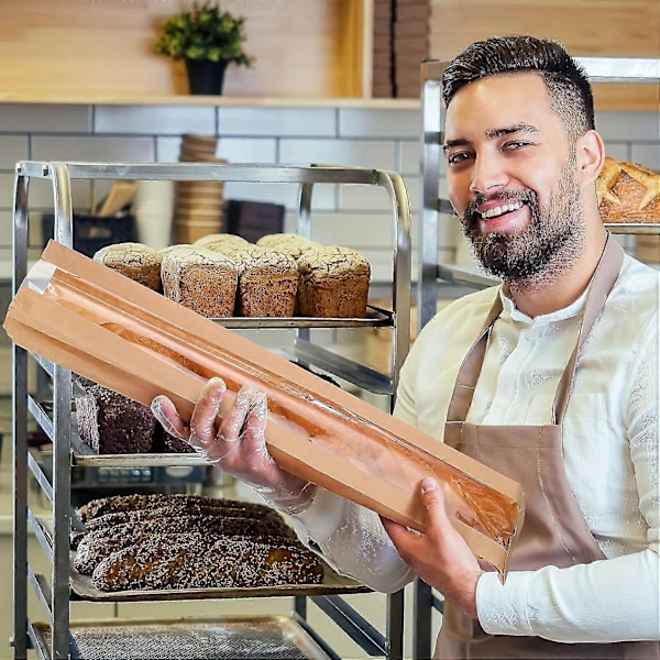 50 stk. papirbrødpose med vindue til hjemmebagt brød, baguetteposer brune kraftbrødposer, lange franskbrødposer, brødkiks emballage B