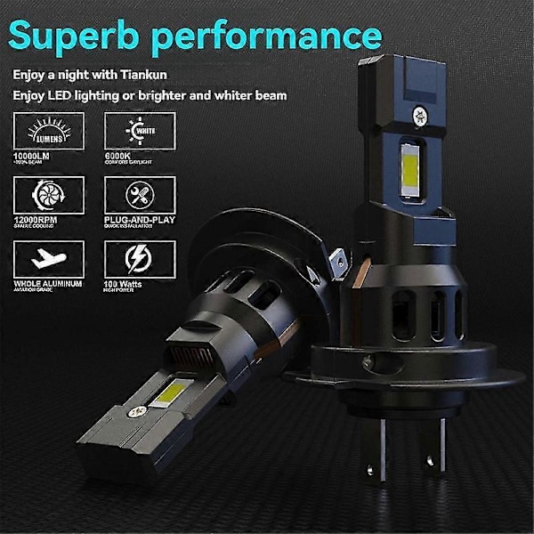 2 stk. 3300LM H7 LED Forlygtepære Trådløs 66W CSP til Bil Forlygte Auto Diode Lamper H7 Turbo Led 12V 6000K
