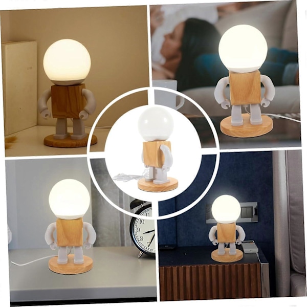 Bordslampa Trärobot Barn Pojke Födelsedagspresent