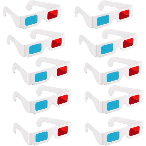 10 par röda och blå pappers 3D-glasögon för resor och filmdekor