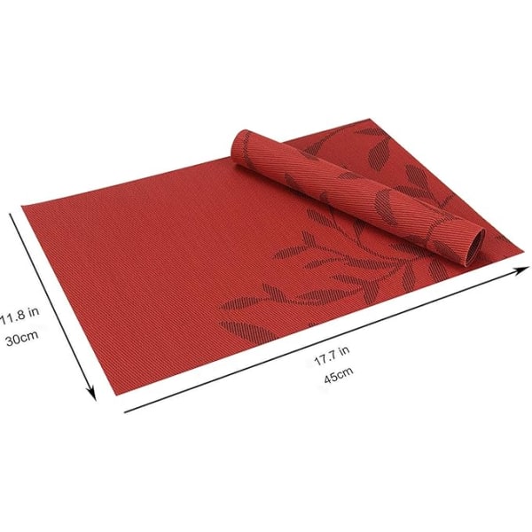 Set med 6 bordstabletter (röda blad) PVC-halkfri tvättbar värmebeständighet
