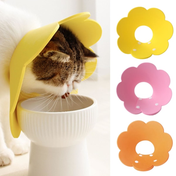 Skyddskrage med blommönster, läckagesäker, EVA-material, för katt, inomhus, gul, S