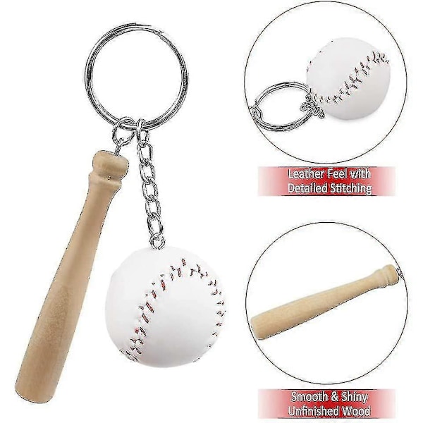 Baseboll och träslagträ Nyckelring Basebollfestgåva för basebolltemafest, födelsedagsfest (6 stycken, vit)