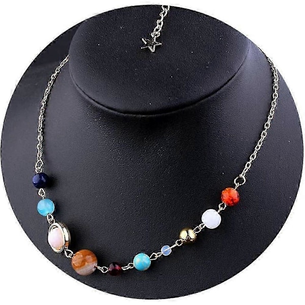 Handgjort Galaxy Solsystem Universum Åtta Planeter Guardian Star Naturstenspärlor Hängsmycke Halsband Damsmycken Sidledes Guld UFT