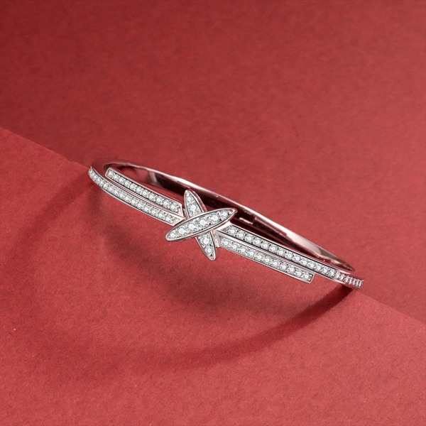 /#/925 Silver Ring Diamond x Letter Bangle Women Fashion Light Luxu/#/