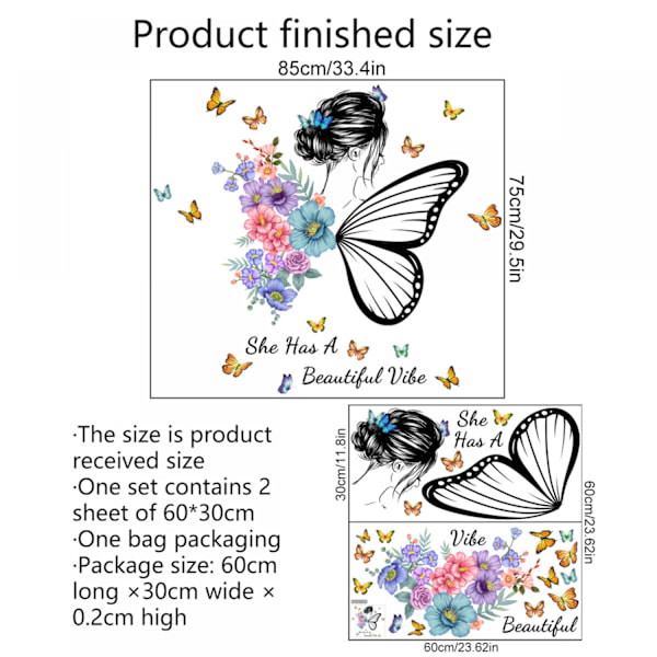 #2-pack väggdekaler fjärilsblommor väggdekaler#