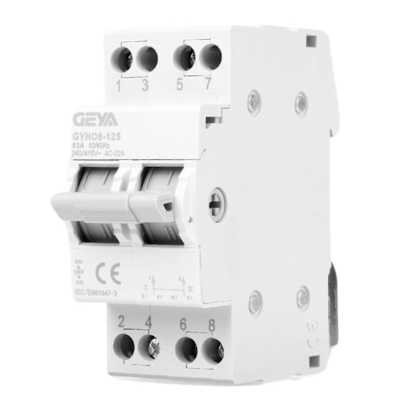 Omkopplare, 2P 63A Isolationsbrytare Manuell Källa Omkopplare 240V AC, 35mm DIN-skenmontering