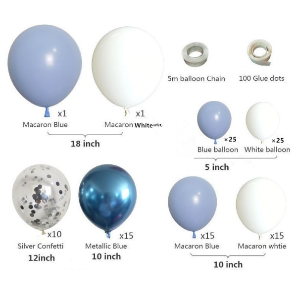 Blue Balloon Garland Arch Kit, 109ST Blue White Confetti Balloo
