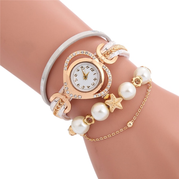 /#/Klockor för kvinnor, pärlklocka för kvinnor, bling damklocka med armband/#/