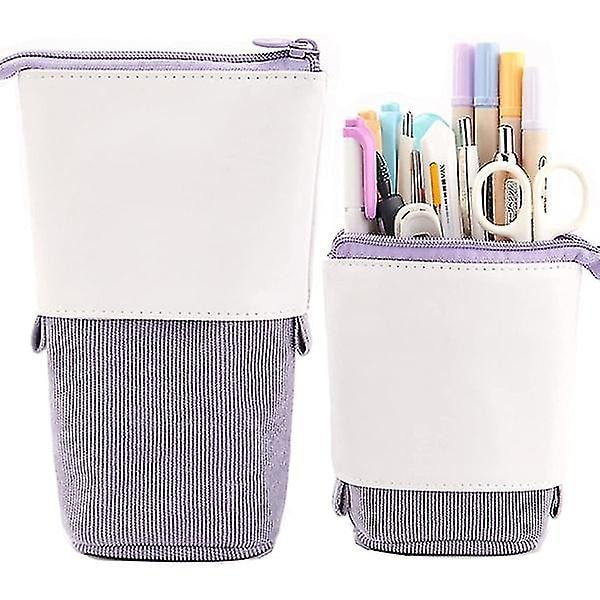 Pen Teleskopisk Stand Stationery Box Pu Corduroy Vertikal Farve Opbevaringspose - Grøn Lilla