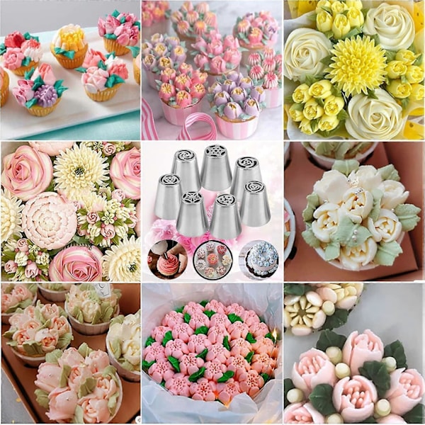 Spritsmunstycken i rostfritt stål för cupcakes, köksredskap för att dekorera bakverk, cupcakes, kakor och kakor (7 delar)