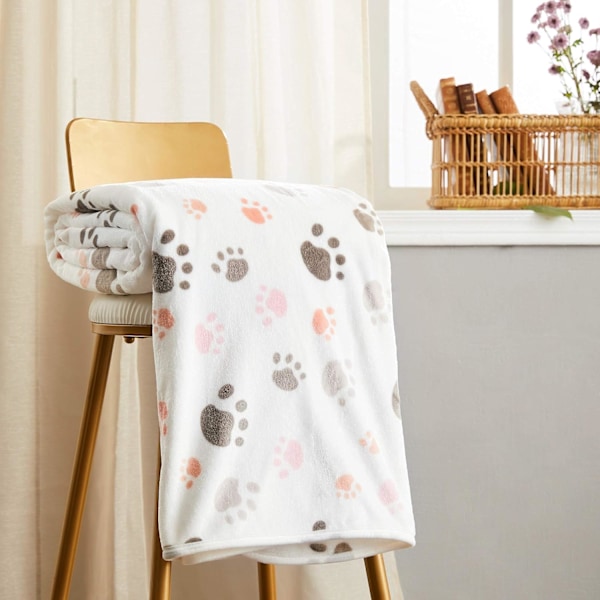 *Hunde-/kattetæppe, sødt pote-design trykt, ideel gaveidé, nem M*