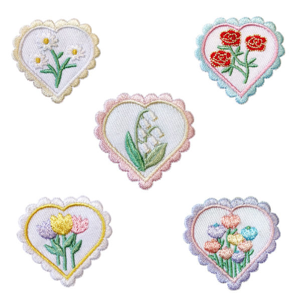 5 stycken kärleksembroderade strykjärnspåsar, broderade klistermärken strykjärn på