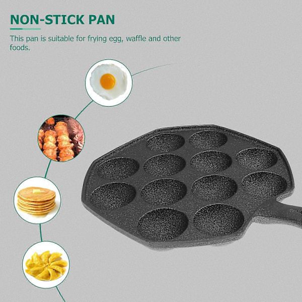 Takoyaki Pande 12 Huller Støbejern Takoyaki Maker Stegepande Japansk Blæksprutte Kødbolleform Non-stick Bageplade til Blækspruttekugler Æbleskiver Pandekager
