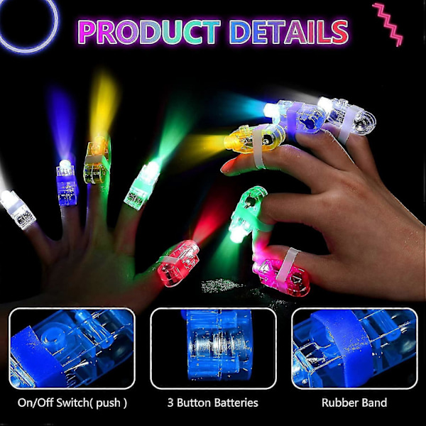 Led Fingerlys Led Fingerlys Fest Lysende Fingerring Glød Ring Finger Lommelygte Legetøj Festartikler 24 stk. - Tilfældig Farve
