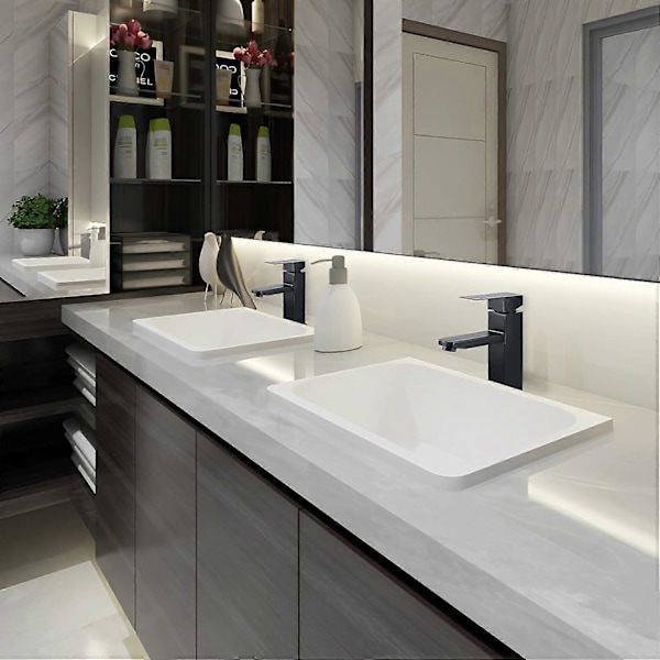 Svart Tvättställsblandare, Svart Badrumsblandare med Kallt och Varmt Vatten Tillgängligt, Högkvalitativ Tvättställsblandare i Rostfritt Stål, Elegant Design Badrumsblandare
