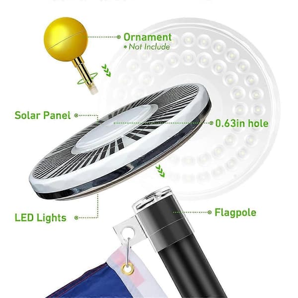Flaggstangslys Solcelledrevet Spotlight Utendørs, 48 LED Vanntett Solcelle Flaggstangslys, Toppmontert Flaggstangs Solcellelys