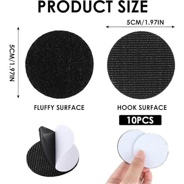 10 Stycken Runda Kardborreband Dubbelsidiga Extra Starka 5cm Självhäftande Kardborreband, Återanvändbara Självhäftande Runda Pads för DIY, Fotoram, Väggmontering