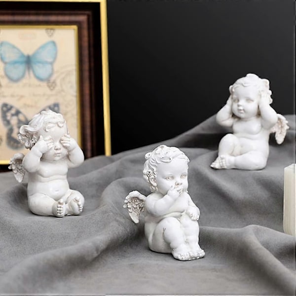 3 stk. Kloge Engel Statue Resin Se Intet Ondt Hør Intet Ondt Tal Intet Ondt