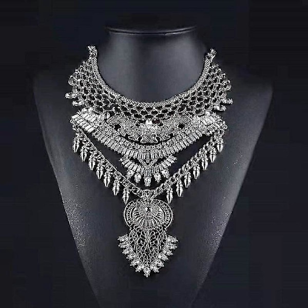 Damhalsband, Lång Fransig Tjock Boho Punk Halsband