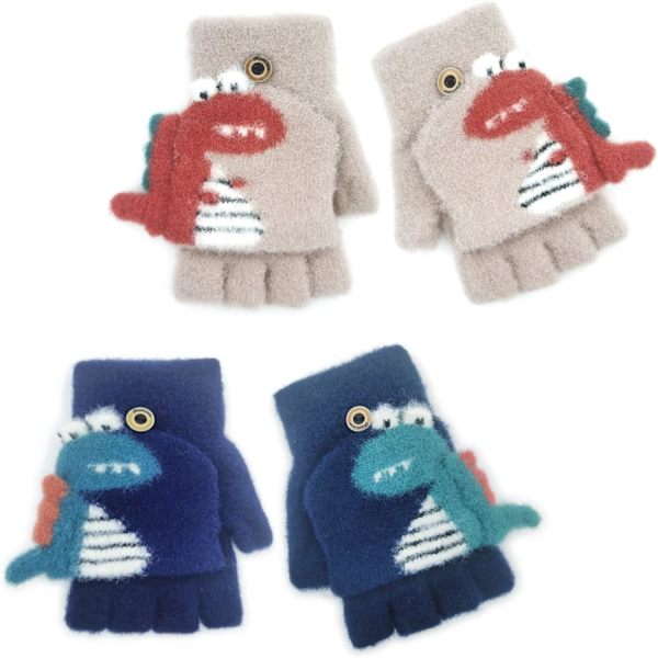2 Par Knittede Hansker til Barn, Barnas Vinterhansker, Mørk Blå og