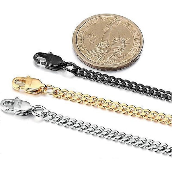 Herre Dame Rustfrit Stål Link Kantkæde Halskæde Guld Sort Hvid 3 Stykker