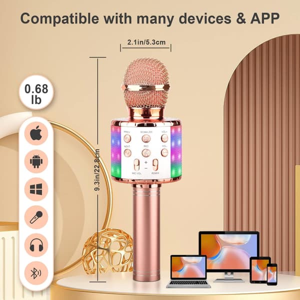(Rose Gold) Langaton Karaoke-mikrofoni, Bluetooth Karaoke-mikrofoni