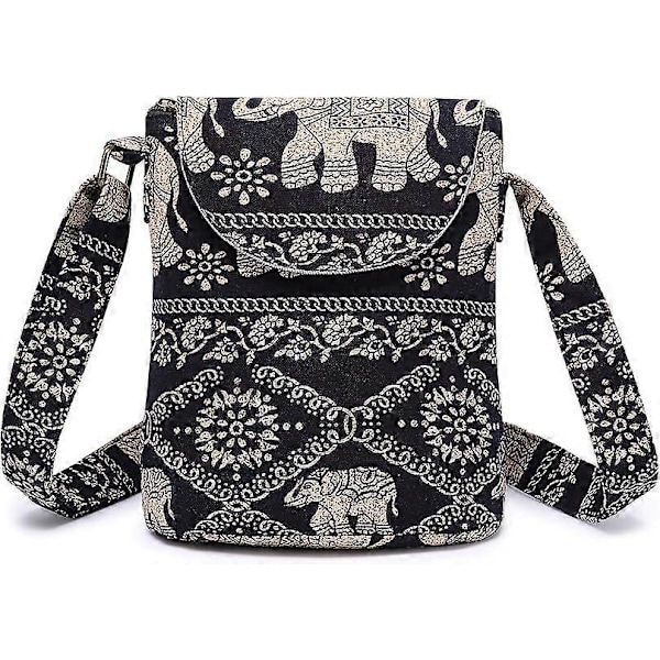 Liten retro axelväska i canvas för dam, bohemisk hippie crossbody-handväska