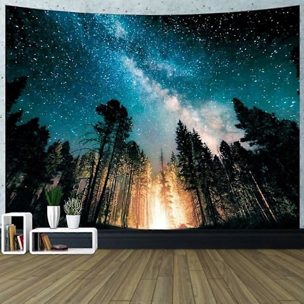Galaxy Gobelin Vegghengende Skog Stjernefylt Tre Gobelin Stjernenatt Himmelen Gobelin Natur Veggteppe Landskap Gobelin 150x130cm blå