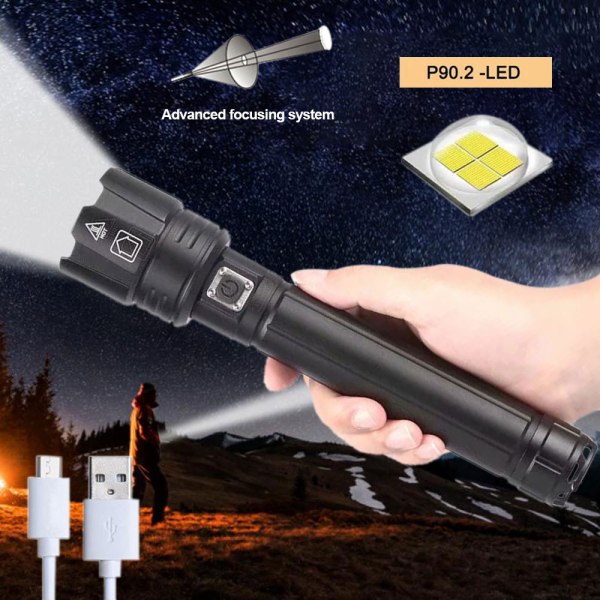 /#/P90.2 teleskopisk zoom ficklampa starkt ljus LED powe/#/