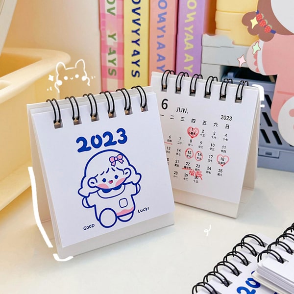 Naievear 2023 Skrivbordskalender Smidig Bladvändning Dekorativ Tecknad Söt Anteckningsdatum 2023 Enkel Nyårskalender För KontorC