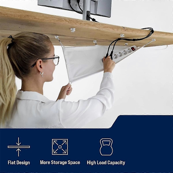 Kabelhåndteringsnett - Kabelhåndtering under skrivebord - Fleksibel kabelhylle under skrivebord Hvit A