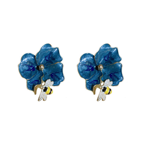 /#/Sølv nåle malede bier blomster øreringe high-end design/#/