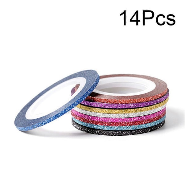 14 kpl Kynsien Teippausnauha Glitter Kapeat Kynsitaidelinjat Itseliimautuvat Tarrat (Satunnaiset Värit)