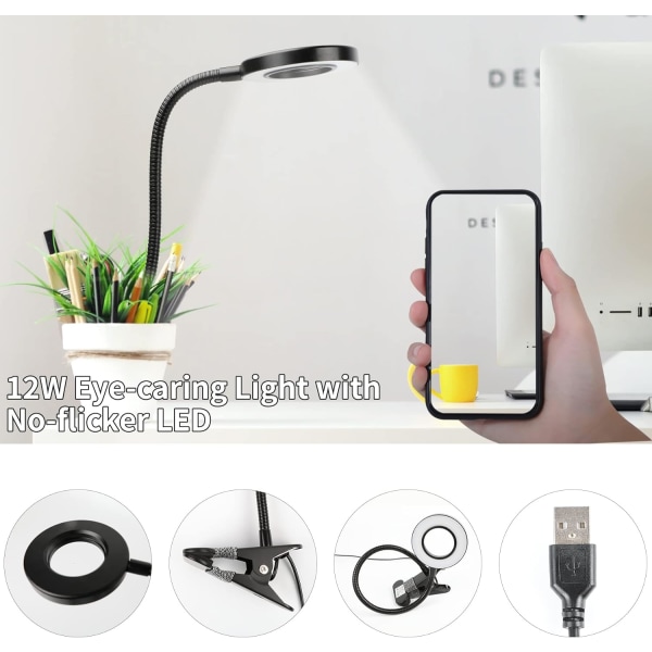 Bogklips Læselampe, 5W 48 LED Klipslampe, Dæmpbar Klipslampe