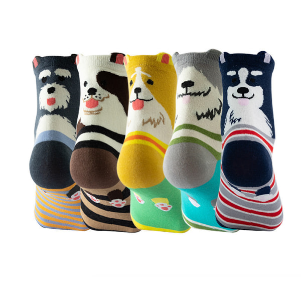 #Fritidssokker 5 par sokker med hundemotiver morsom dyrekjærlighetsmote#