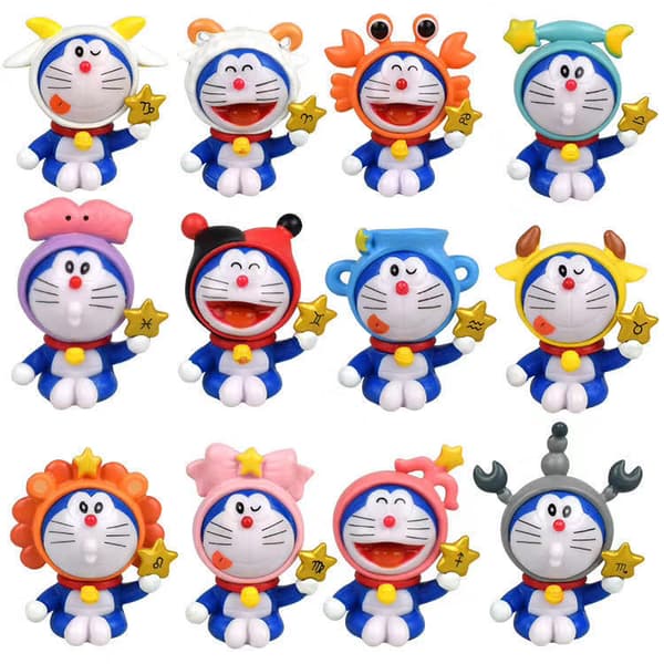 #12 stk Doraemon stjernetegnfigurer, leker for barn#