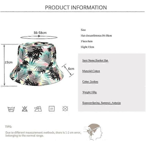 Bucket Hat Bomull Dubbelsidig Vändbar Solhatt för Kvinnor M