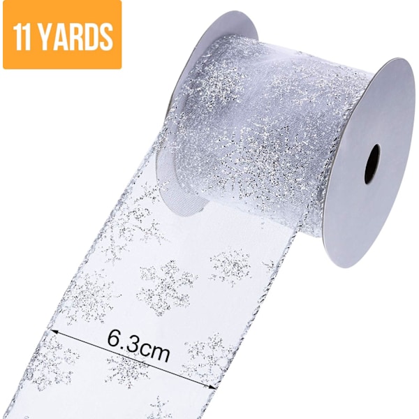 2 Pakkaa 6,3 cm 11 Jaardin Organza Nauhaa Lumihiutale Langallinen Läpinäkyvä Kiilto