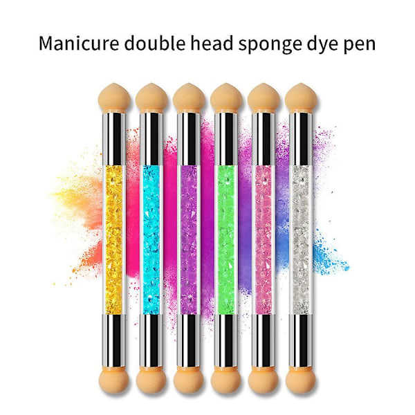 Nagelkonstverktyg Dubbelsidig Nagelkonst Svamp Penna Stipplingspenna Bläck Smudge Penna Gradient Nagelkonst Penna, 6 Stycken