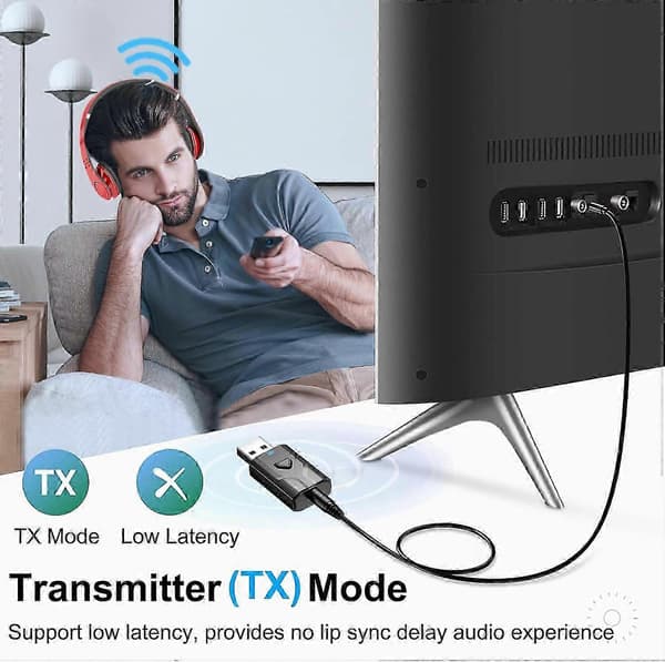 Bluetooth 5.0 Sender og Mottaker, USB Trådløs Lydadapter med 3.5mm Lydkabel