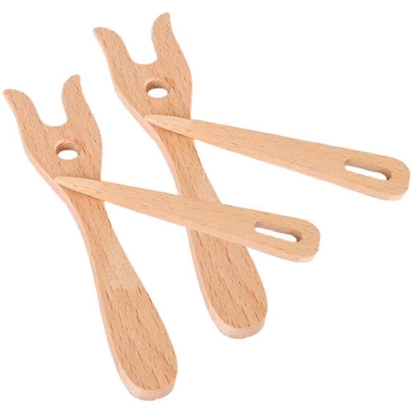 2 Set Trästickgafflar Multifunktionella Stickverktyg Vävda Gafflar Pom Pom-tillverkare Fluffbollsstickverktyg