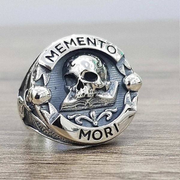 Memento Mori Kranie Sterling Sølv Ring, Størrelse 10