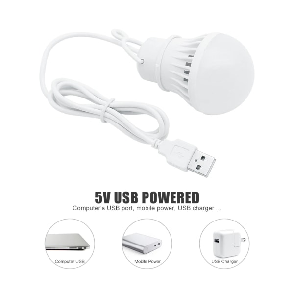 5 kpl 3W USB-virralla toimivaa LED-lamppua 300lm 6500K Kannettava lamppu