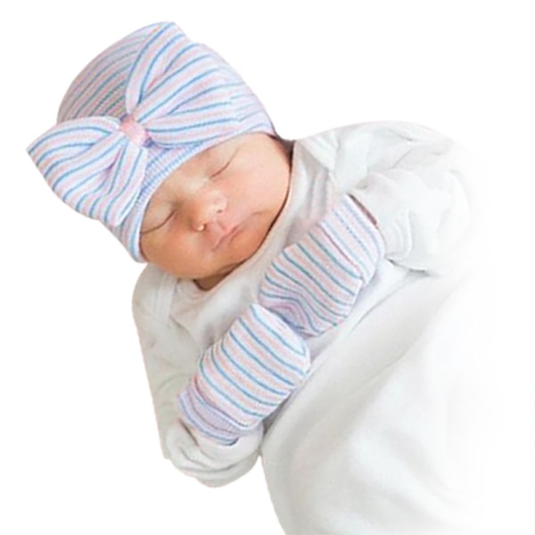 Newborn Baby mössa och vantar, 1 hattar och 1 par vantar för bebis