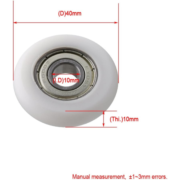 Sæt med 4 hvide stålkuglelejer 10 x 40 x 10 mm til dør og