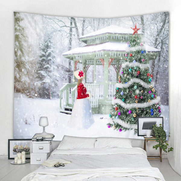 /#/90cm*60cm, Gobelin Sneklædt Juletræ Baggrundsstof/#/