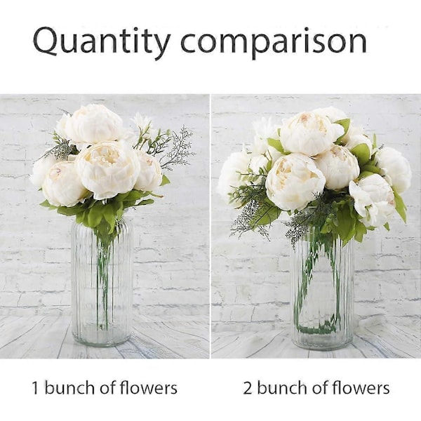 Silke Pæon Buket Vintage Kunstige Pæoner Blomst til Hjem Bryllup Fest Dekoration (1 stk, Hvid)